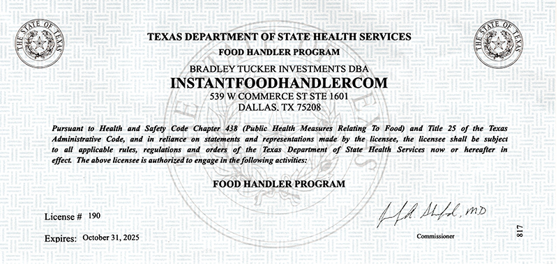 texas food handlers certificate